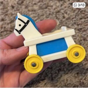 Fisher-Price Blue and Yellow Toy Horse Cart